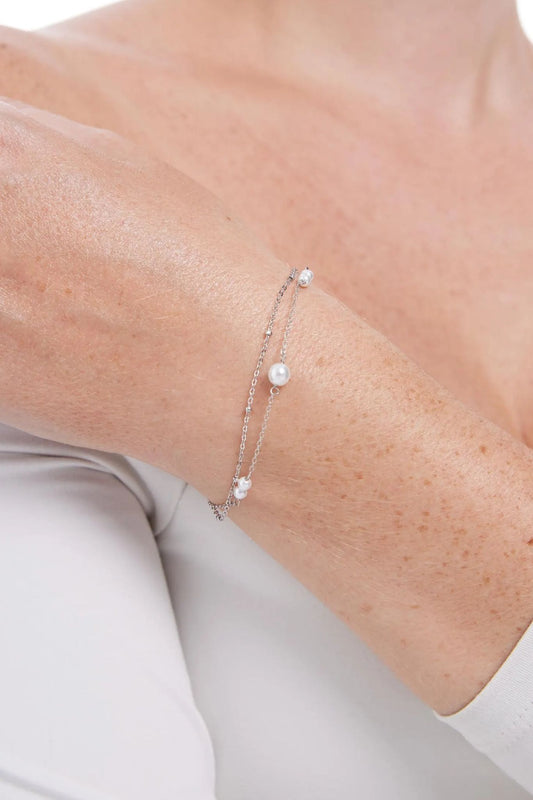 sterling-silver-pearl-double-chain-bracelet-model-wrist