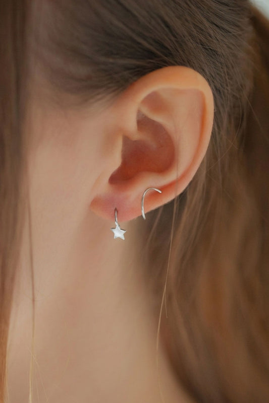Sterling Silver Star Spiral Climber Earrings in Silver