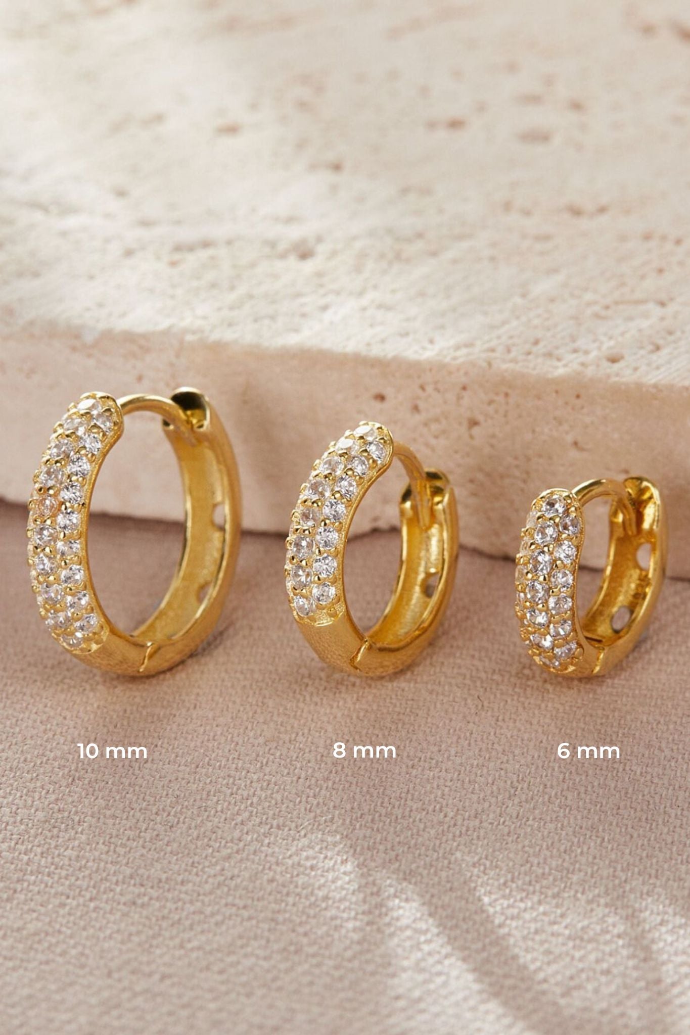 Sterling Silver CZ Huggie Hoops in Gold - Various Sizes