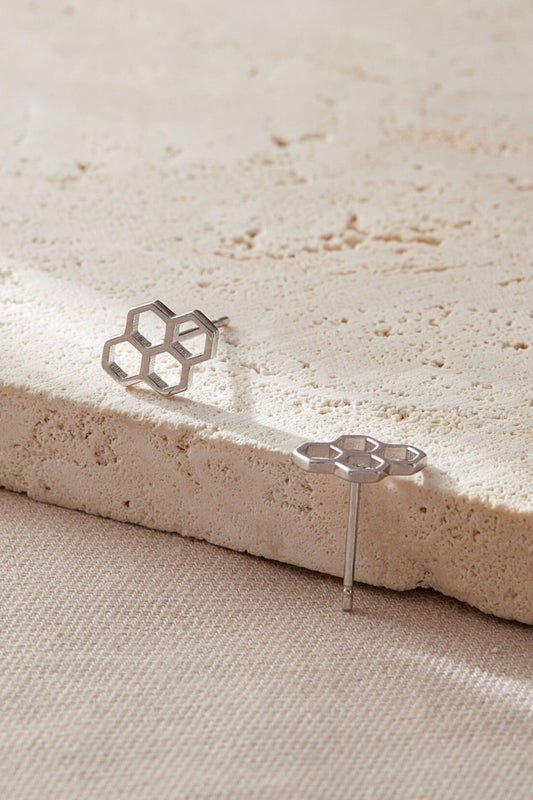 Sterling Silver Honeycomb Studs in Silver