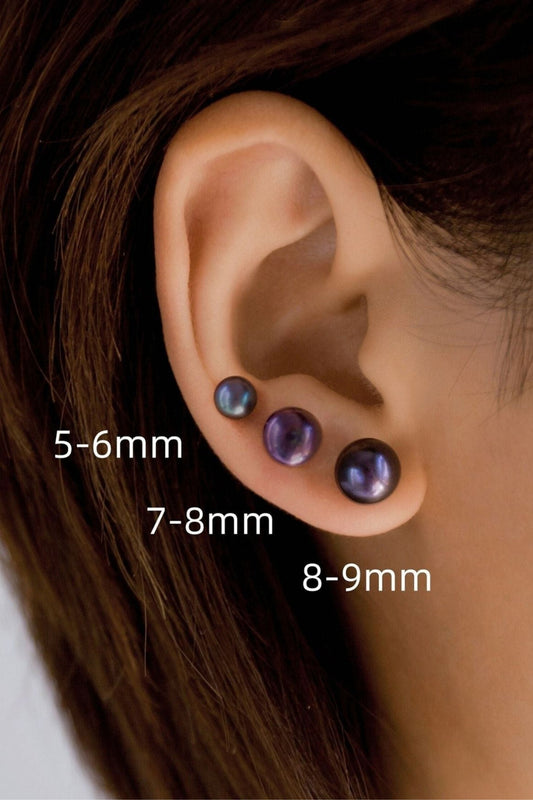 Sterling Silver Dark Freshwater Pearl Studs- Various Sizes