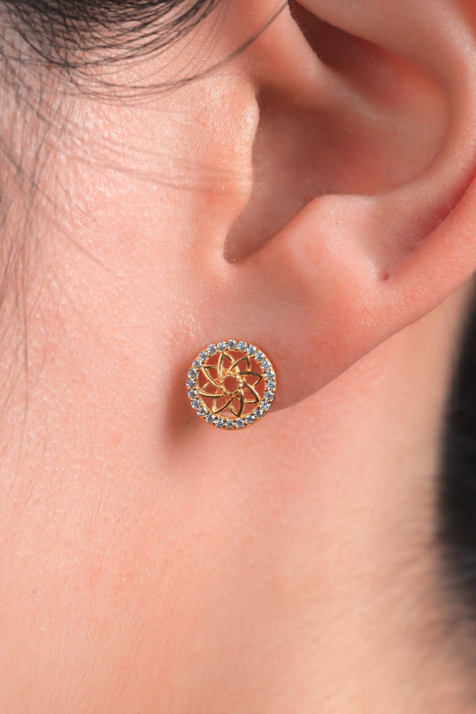 Sterling Silver CZ Mandala Studs in Gold