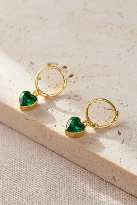 sterling-silver-cz-heart-hoops-in-gold-green-closeup