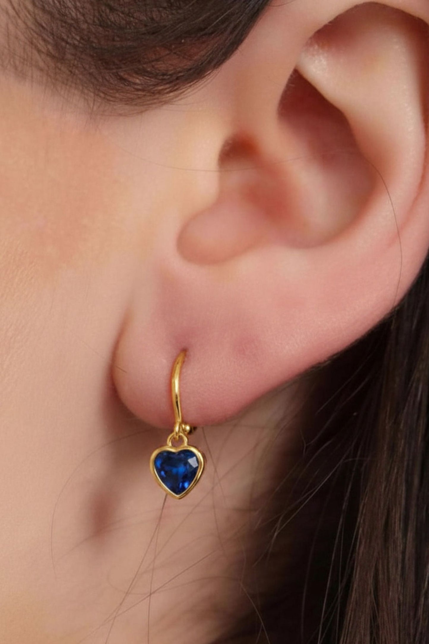 sterling-silver-cz-heart-hoops-in-gold-midnight-blue-model