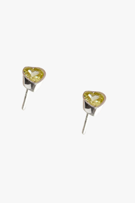 Sterling Silver CZ Heart Studs in Silver/Champagne