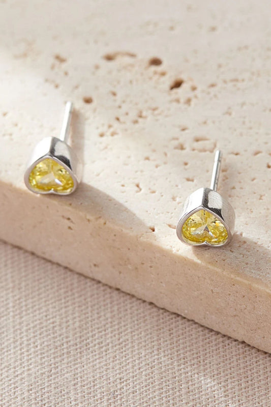 Sterling Silver CZ Heart Studs in Silver/Yellow