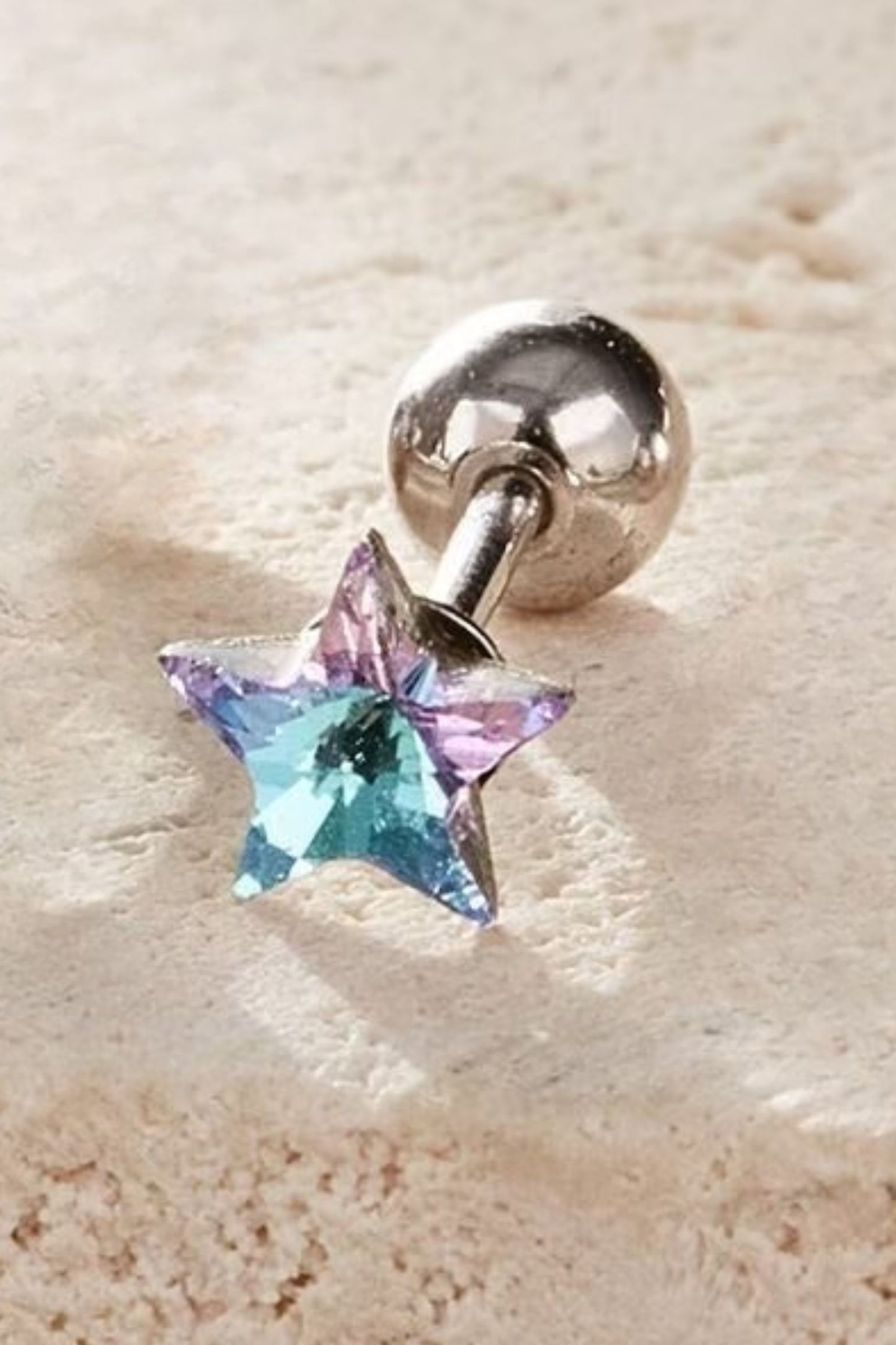 Sterling Silver CZ Star Cartilage Stud in Purple Ombre - Single