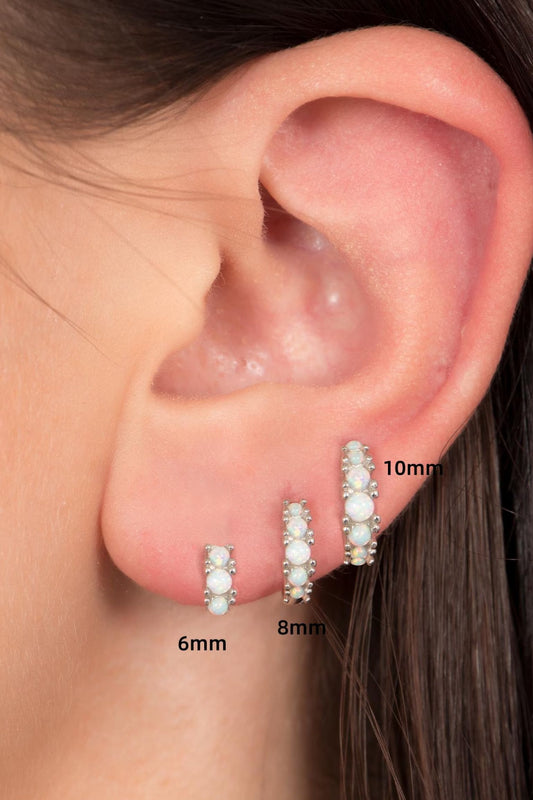 Sterling Silver Opal Huggie Hoops - Various Sizes