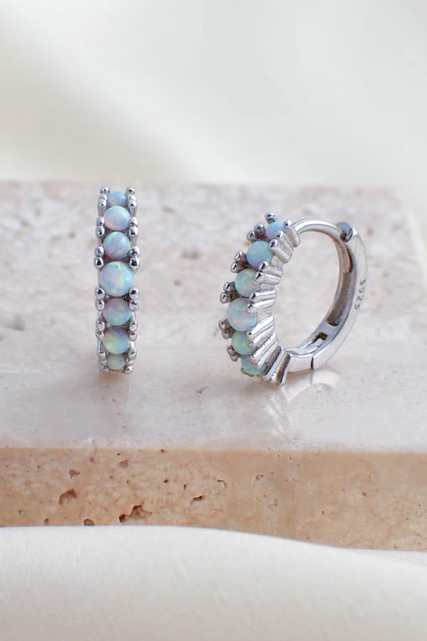 Sterling Silver Opal Huggie Hoops - Various Sizes