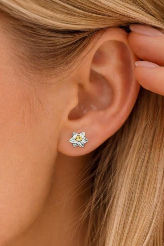 sterling-silver-daffodil-floral-studs-mum-model