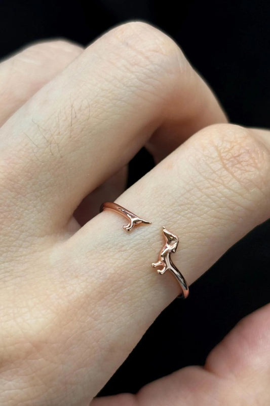 sterling-silver-dainty-sausage-dog-ring-in-rose-gold-model