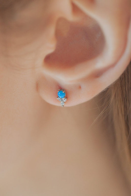 Sterling Silver CZ Blue Tulip Studs in Silver