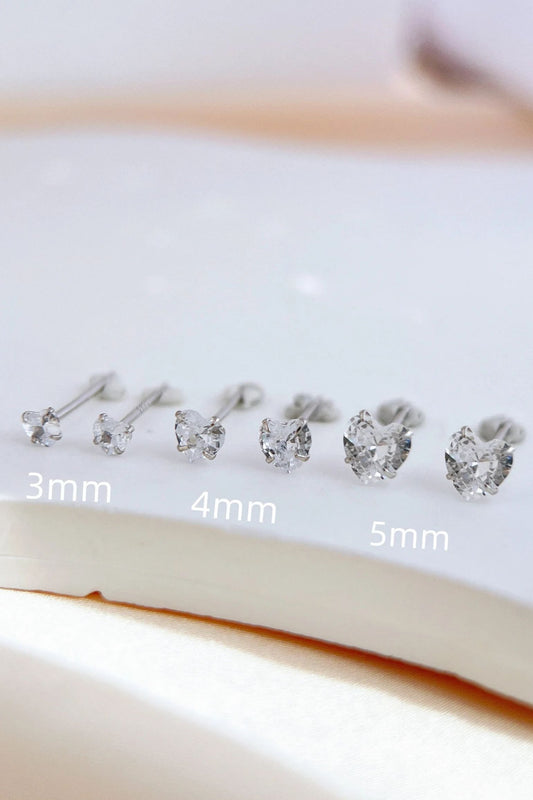 Sterling Silver CZ Crystal Heart Studs