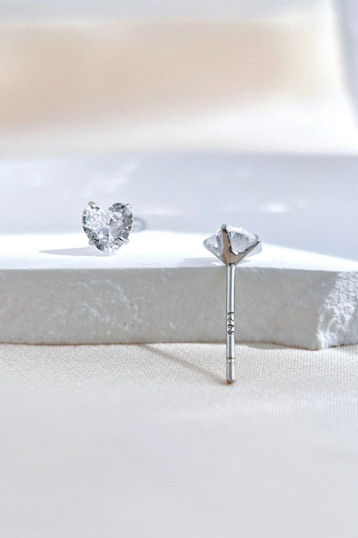 Sterling Silver CZ Crystal Heart Studs