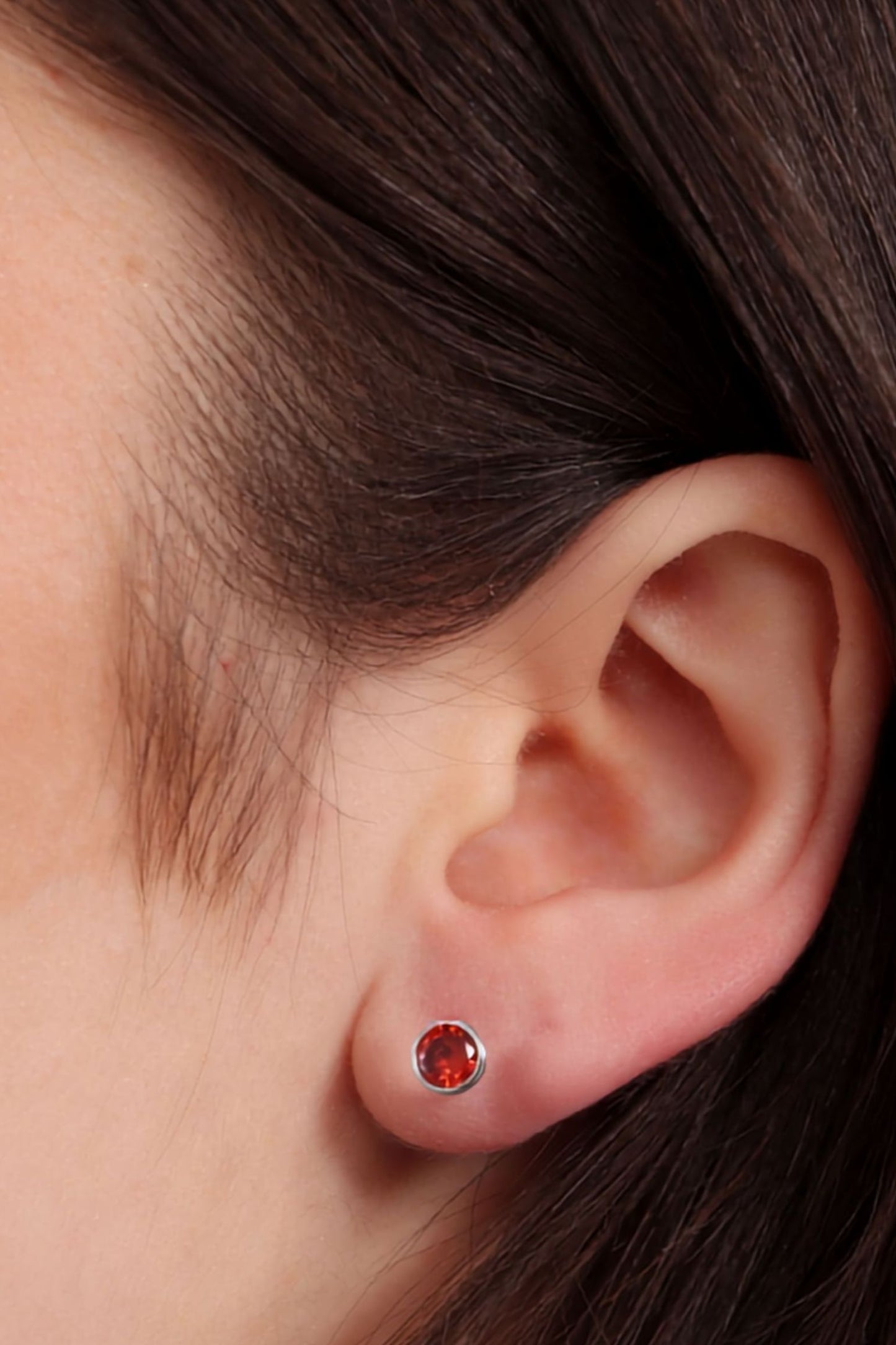Sterling Silver CZ Round Studs in Silver/Red
