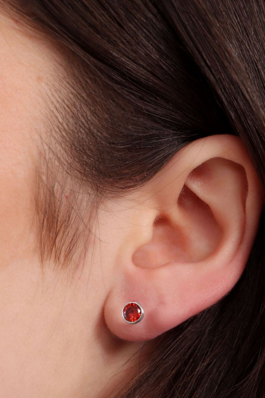 Sterling Silver CZ Round Studs in Silver/Red