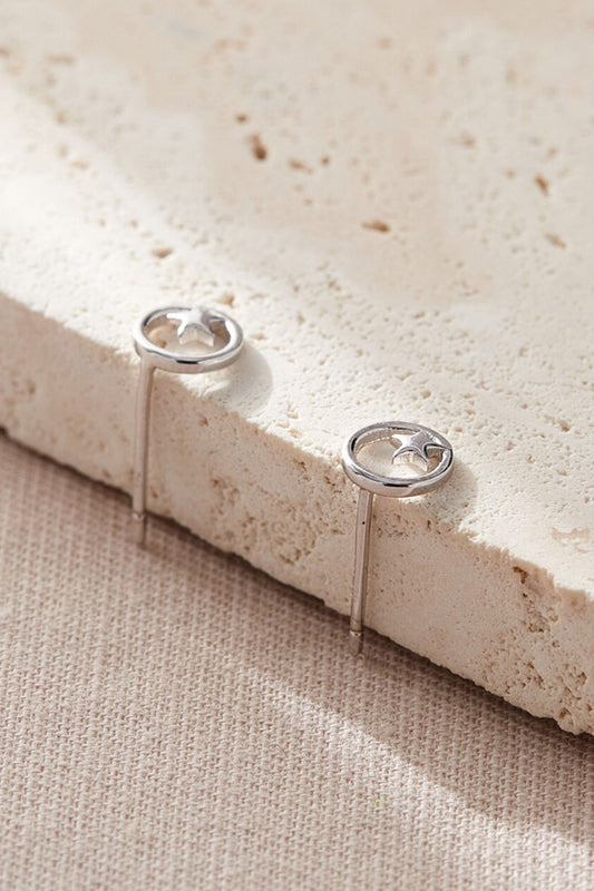 Sterling Silver Round Star Studs in Silver