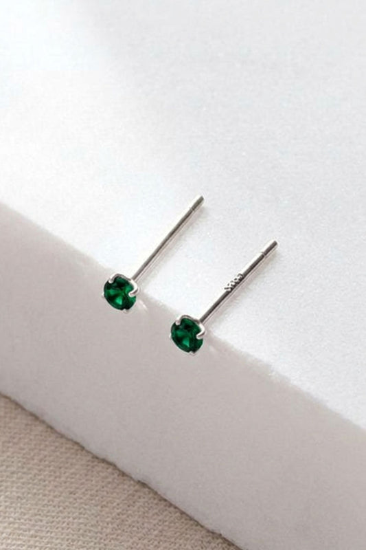 Sterling Silver CZ 2.5mm Studs in Silver/Green