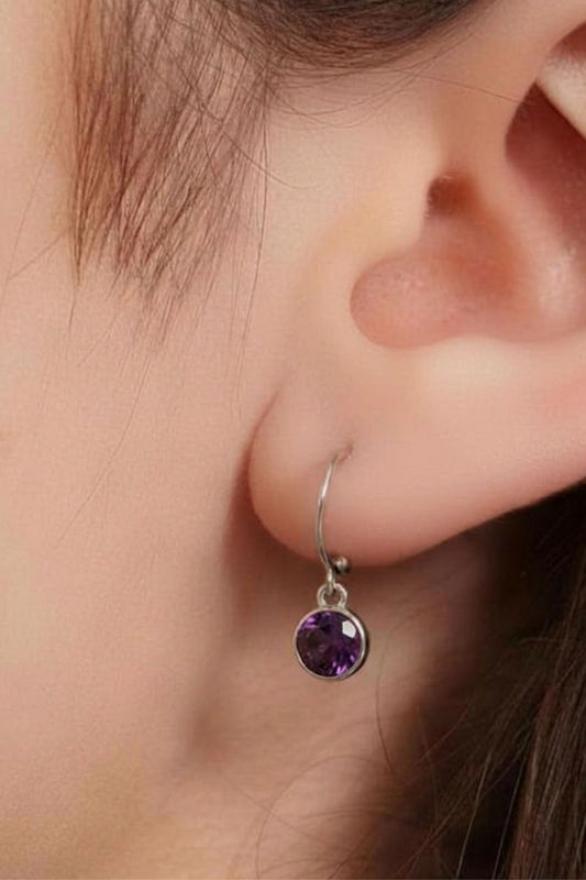 Sterling Silver CZ Huggie Hoops in Silver/Purple