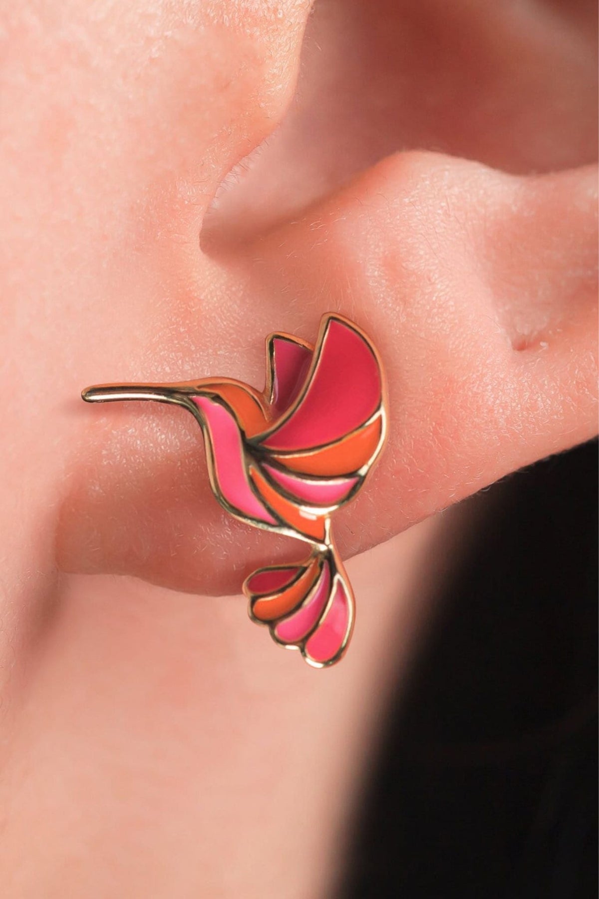 sterling-silver-pink-hummingbird-studs-in-gold-model