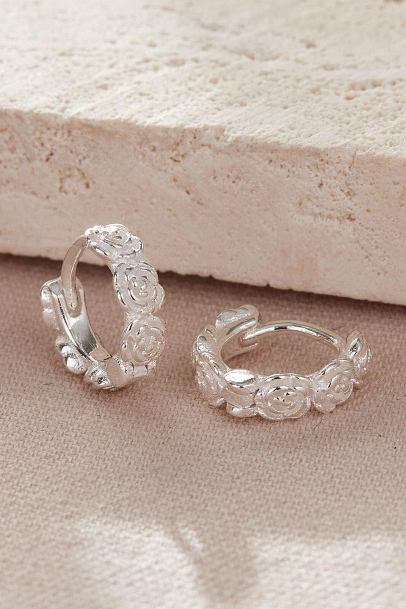 sterling-silver-rose-huggie-hoops