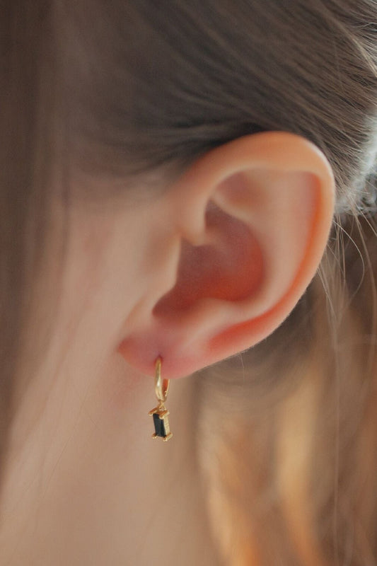 sterling-silver-cz-baguette-hoops-in-gold-black-model
