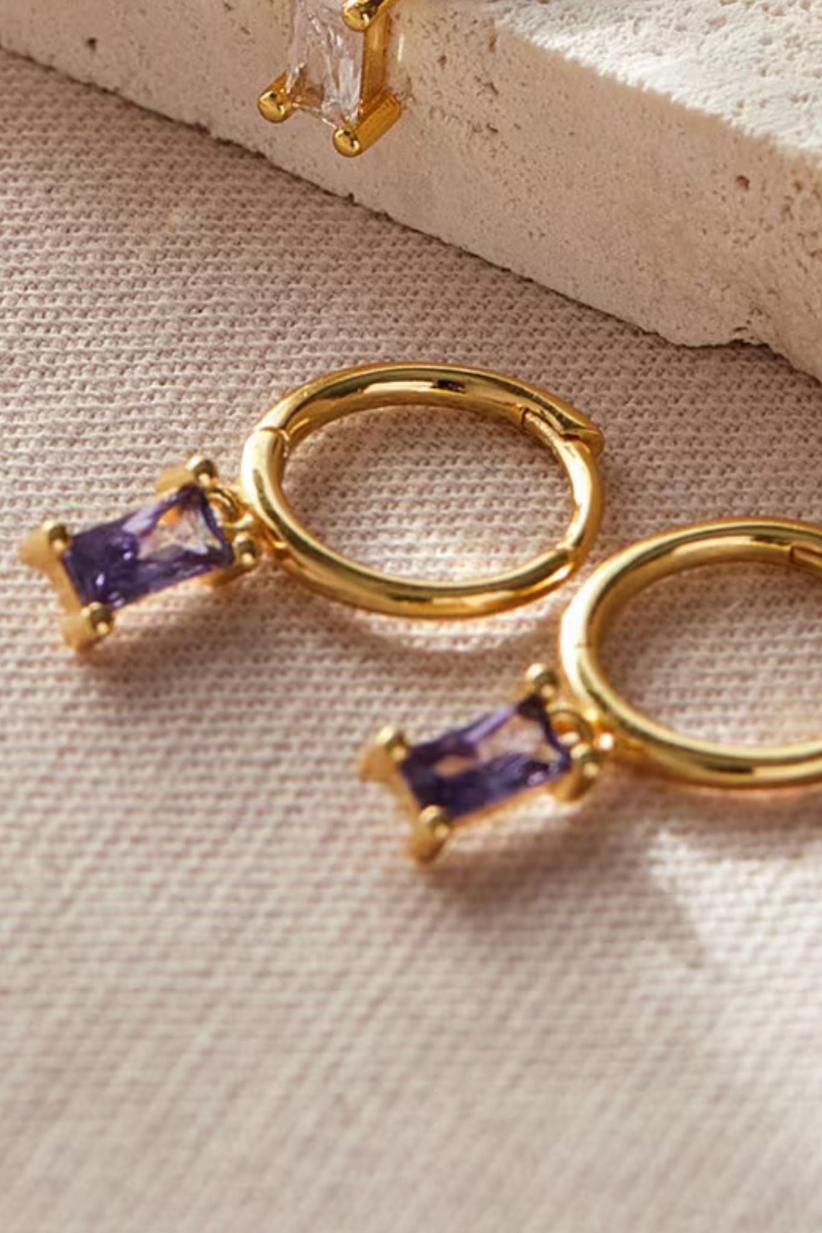 sterling-silver-cz-baguette-hoops-in-gold-purple