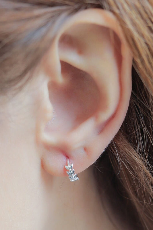 sterling-silver-olive-leaf-huggie-hoops-in-silver-model