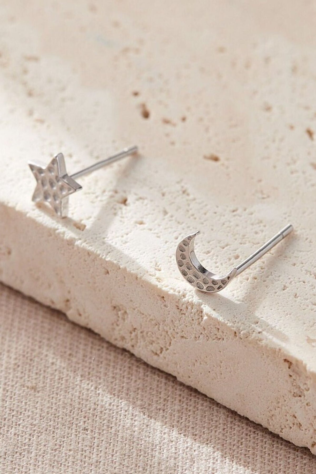 sterling-silver-star-moon-mismatched-hammered-studs-in-silver