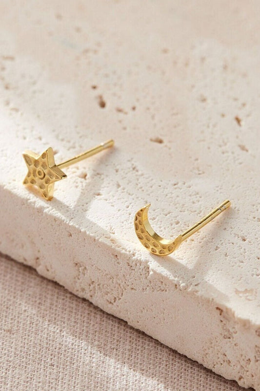 sterling-silver-star-moon-mismatched-hammered-studs-in-gold