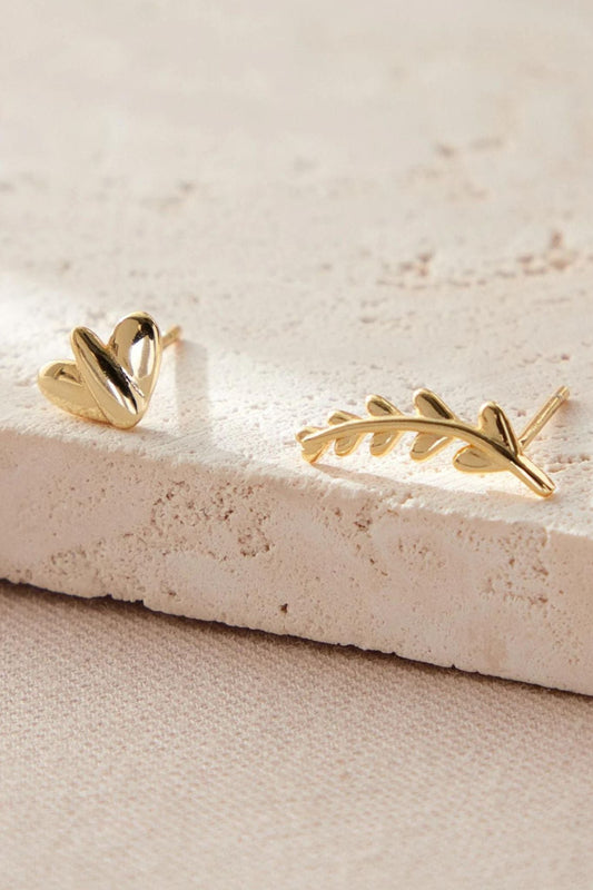 sterling-silver-mismatched-leaf-studs-in-gold