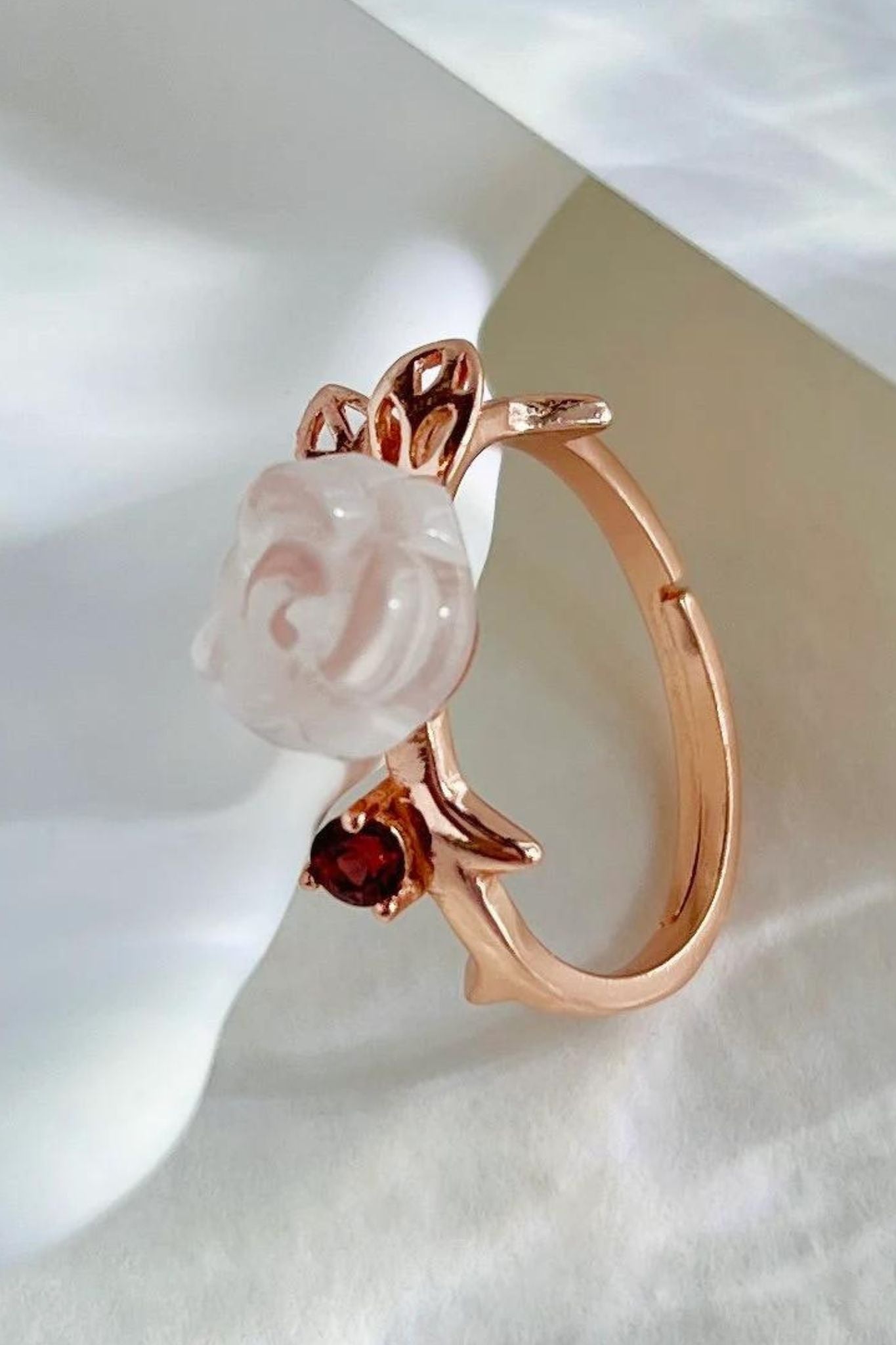 rose-gold-natural-garnet-and-quartz-floral-ring-closeup