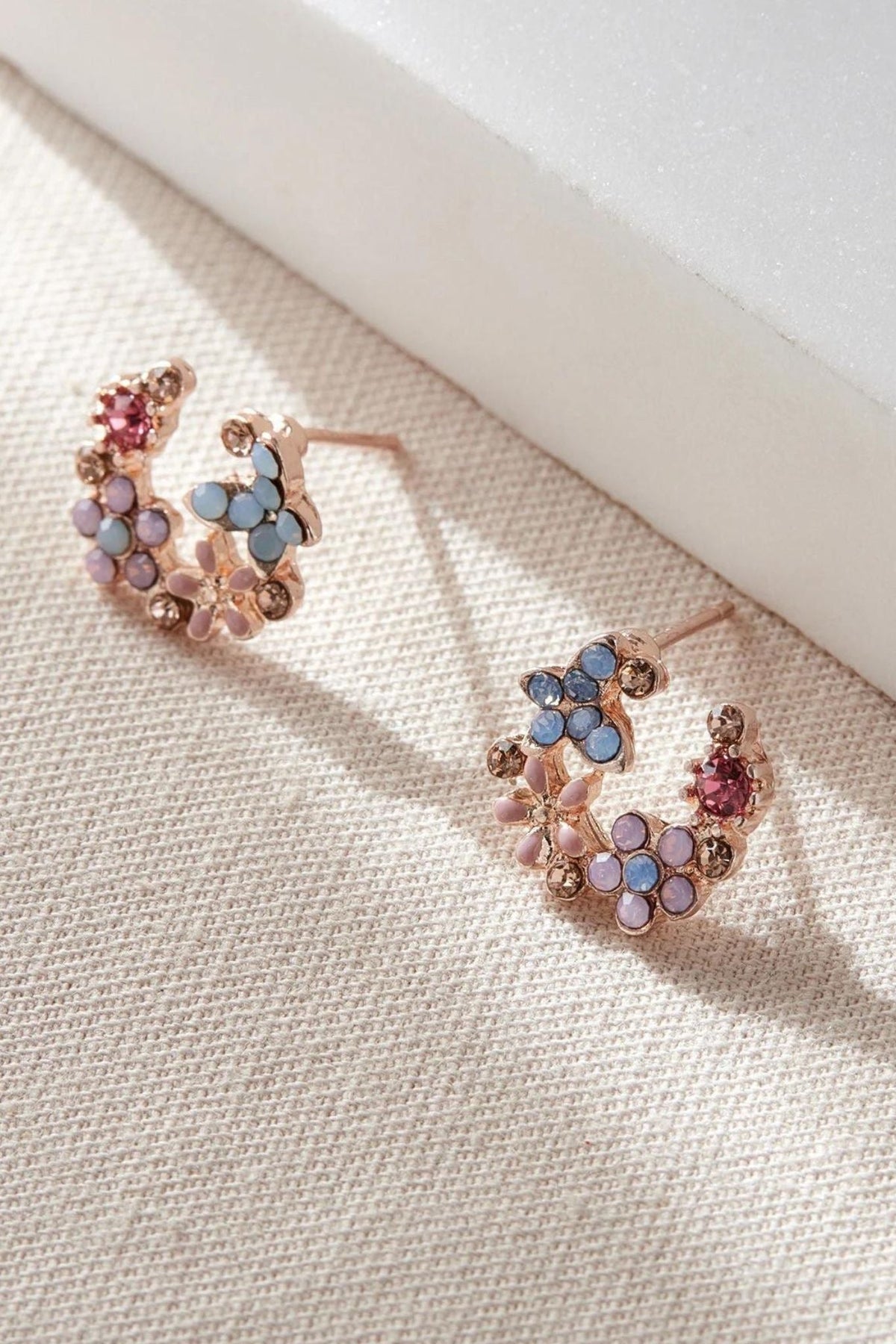 Pink Floral Horseshoe Studs