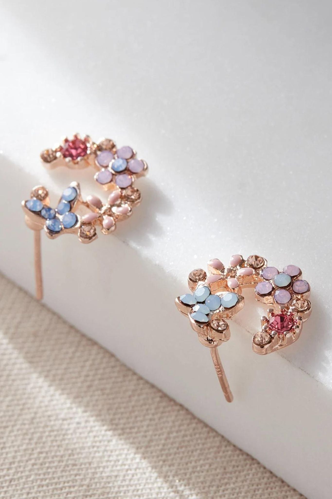 Pink Floral Horseshoe Studs