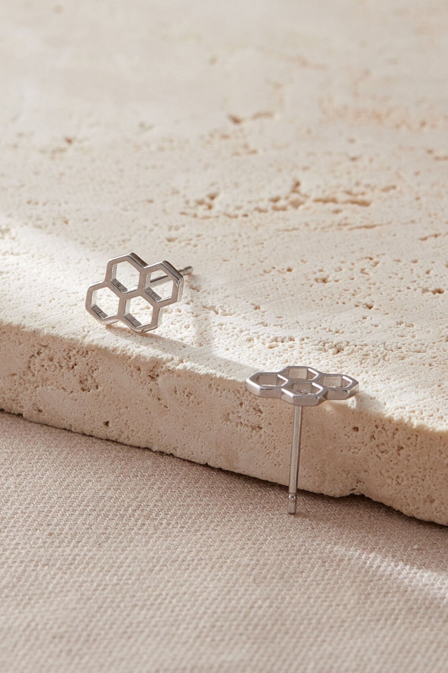Sterling Silver Honeycomb Studs in Silver