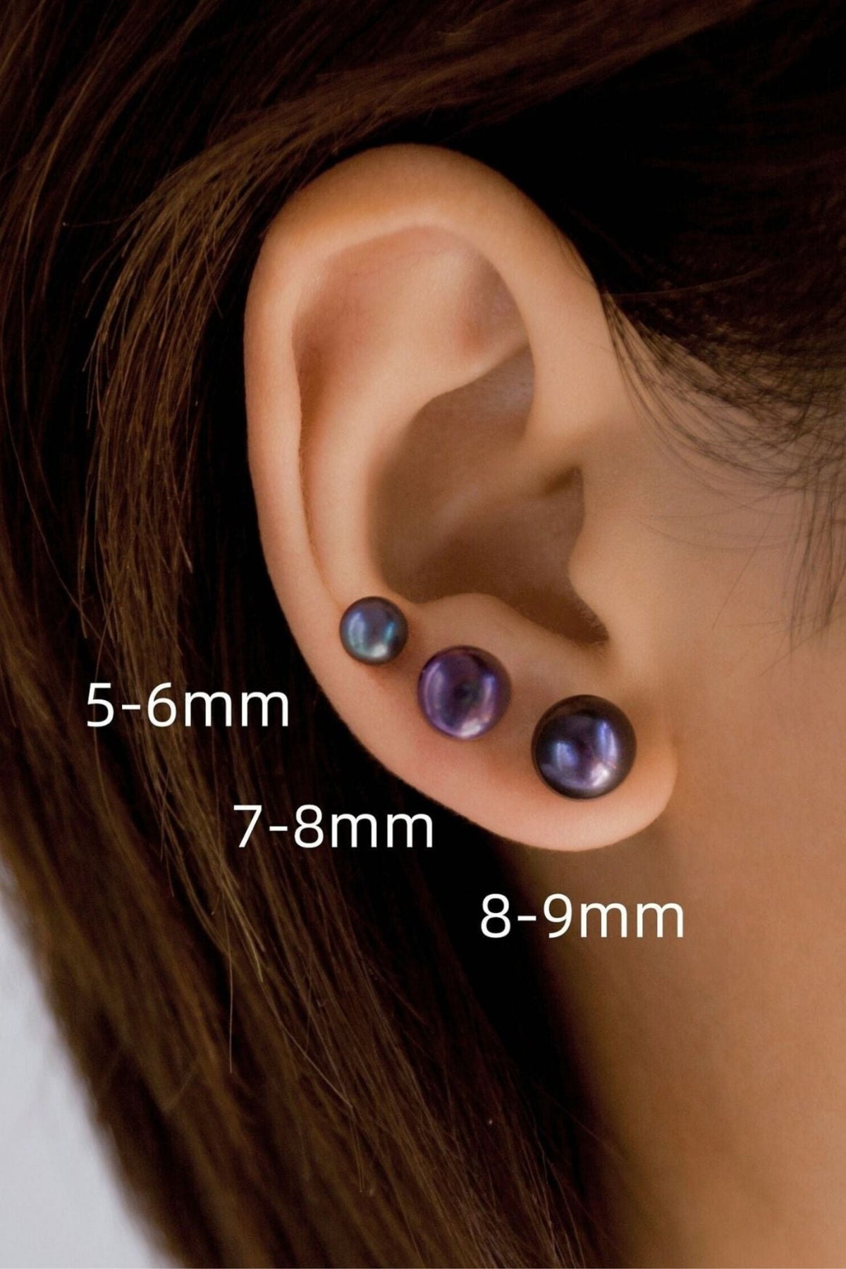 Sterling Silver Dark Freshwater Pearl Studs- Various Sizes