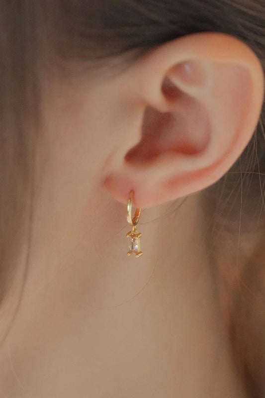 Sterling Silver CZ Baguette Hoops in Gold/White