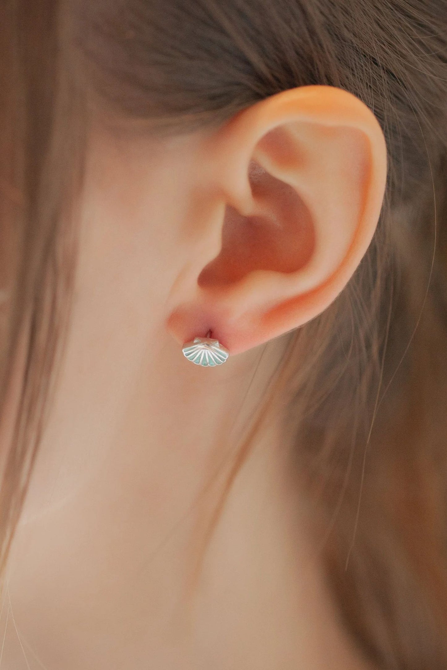 Sterling Silver Shell & Starfish Studs in Blue/Silver