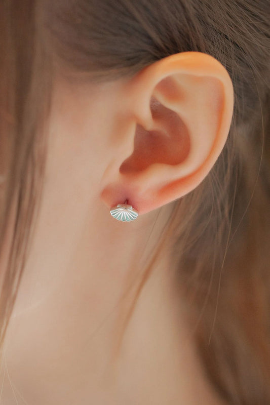 Sterling Silver Shell & Starfish Studs in Blue/Silver