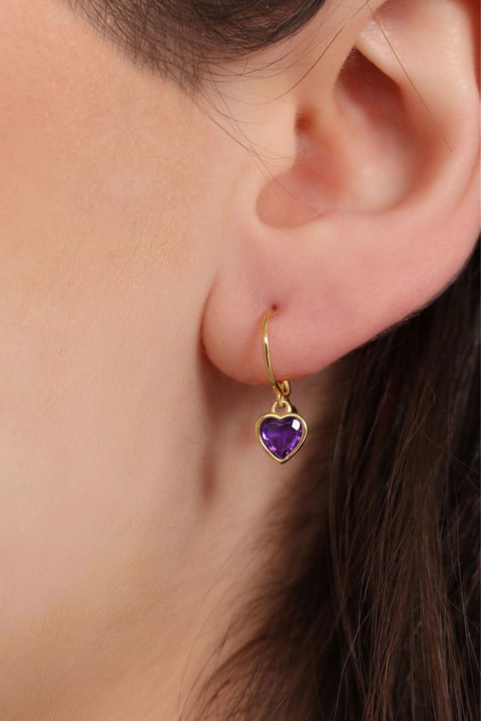 sterling-silver-cz-heart-hoops-in-gold-purple-model