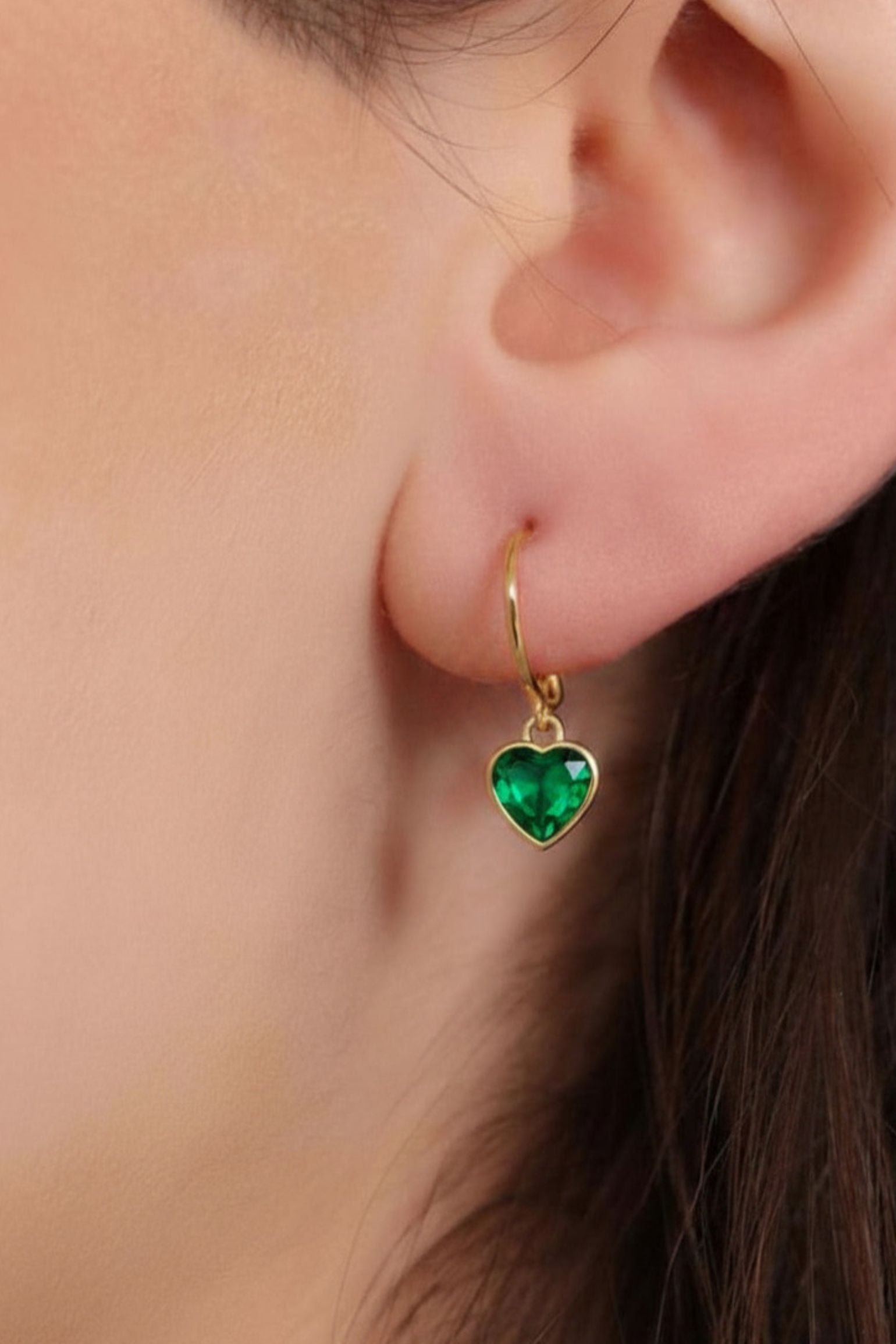 sterling-silver-cz-heart-hoops-in-gold-green-model