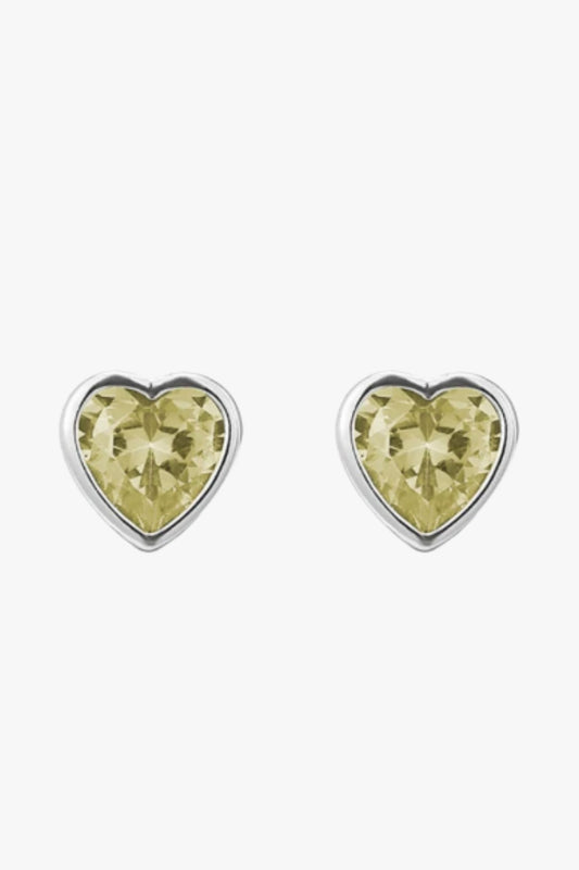 Sterling Silver CZ Heart Studs in Silver/Champagne