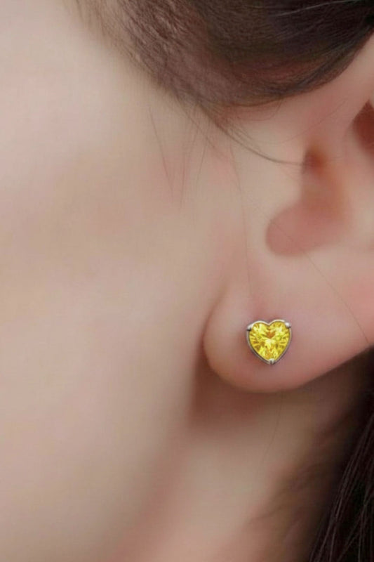 Sterling Silver CZ Heart Studs in Silver/Yellow