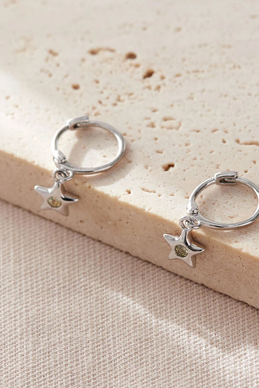 Sterling Silver CZ Star Hoops in Silver/Yellow