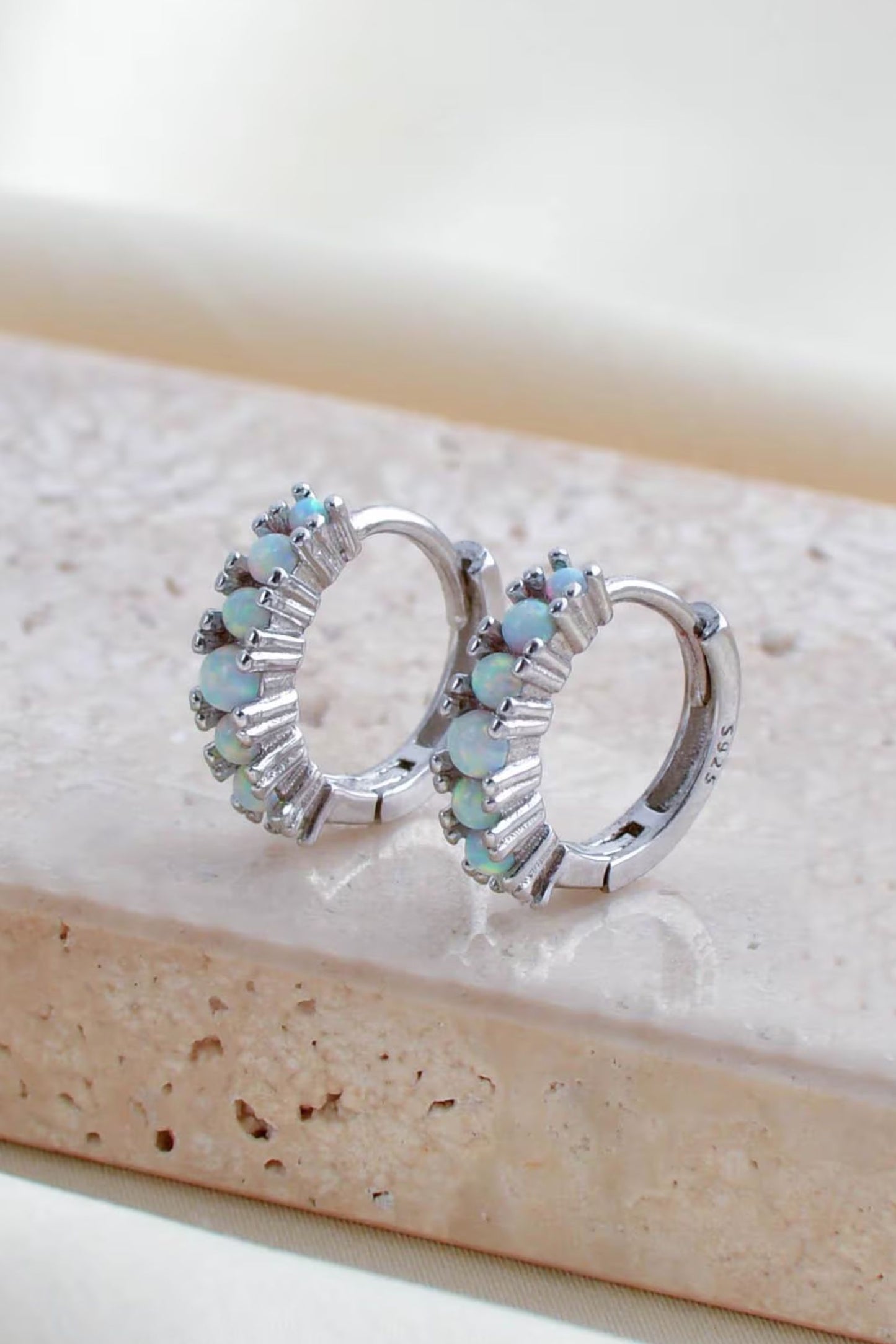 Sterling Silver Opal Huggie Hoops - Various Sizes