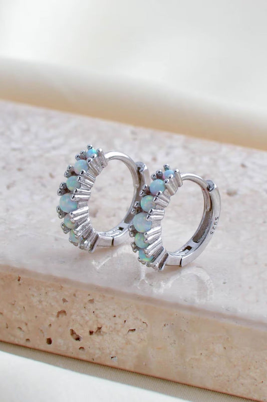 Sterling Silver Opal Huggie Hoops - Various Sizes