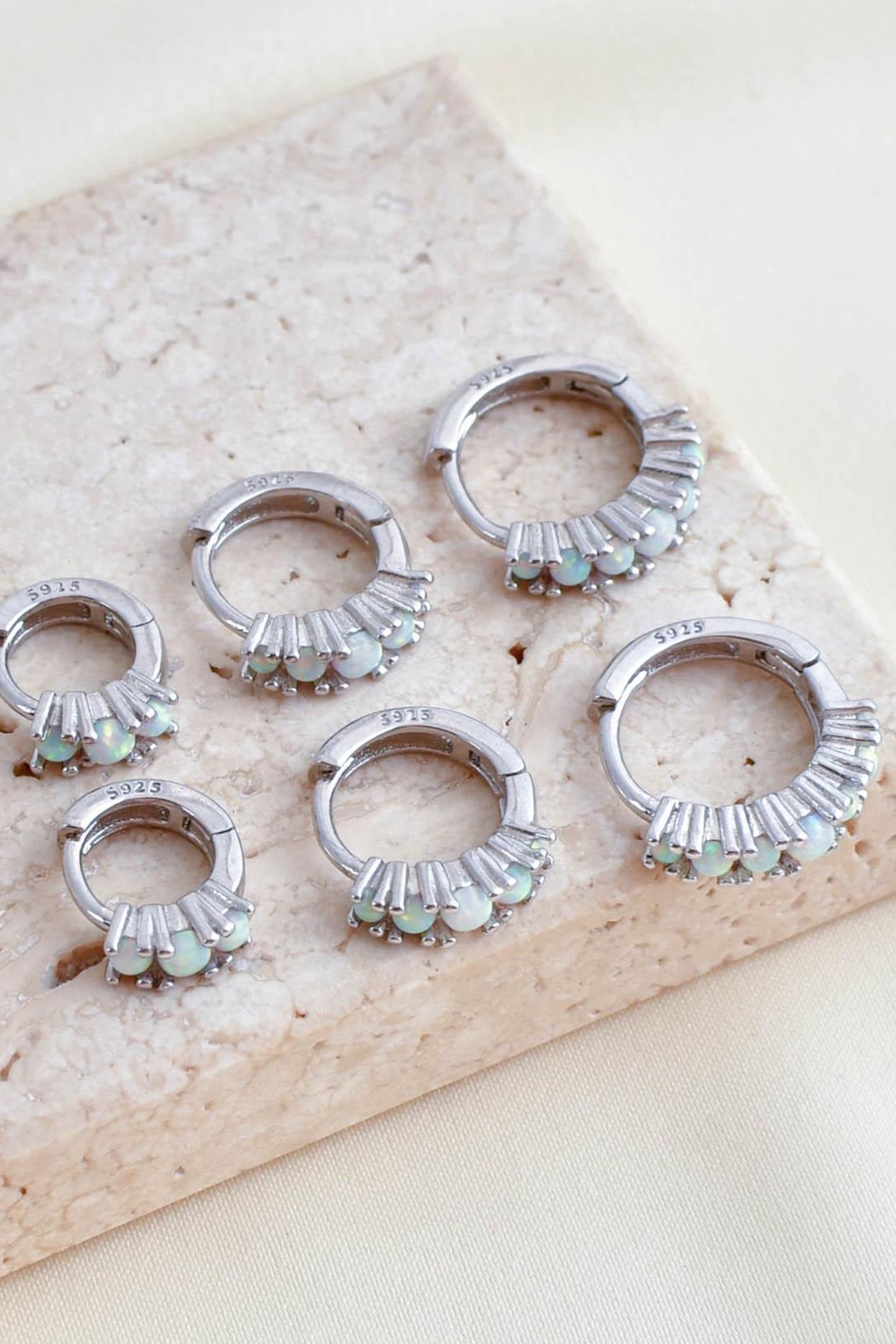 Sterling Silver Opal Huggie Hoops - Various Sizes