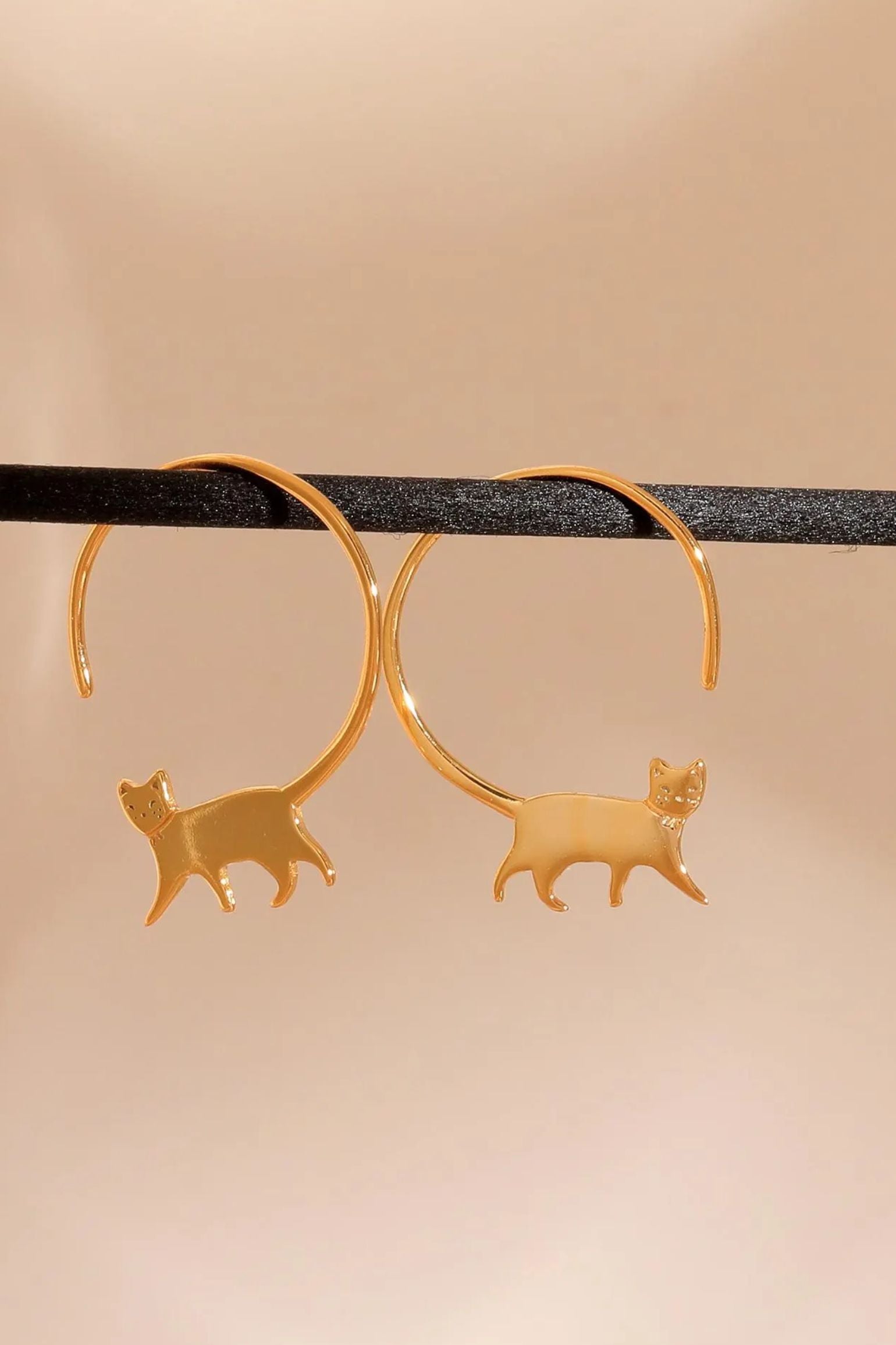 sterling-silver-cat-hoops-in-gold-hanging