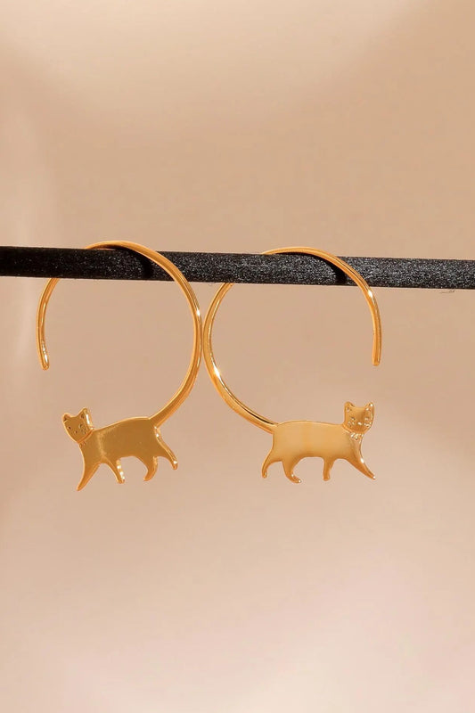 sterling-silver-cat-hoops-in-gold-hanging