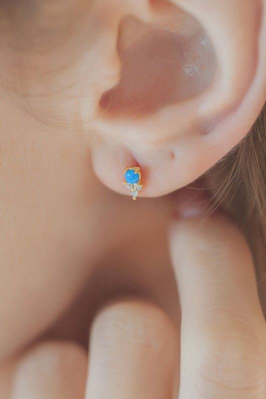 Sterling Silver CZ Blue Tulip Studs in Gold